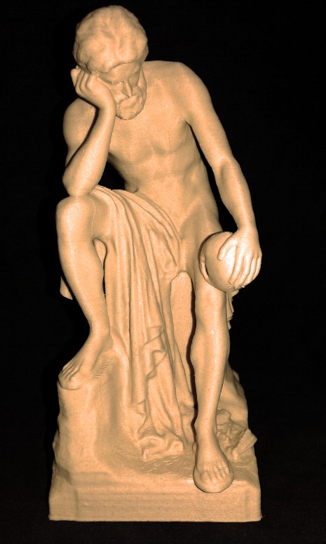 statua del pensatore stampata in 3d con filamento legno